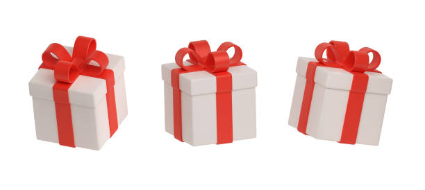 istock Set of realistic 3d gift box with red ribbon isolated on white background. 1439680101