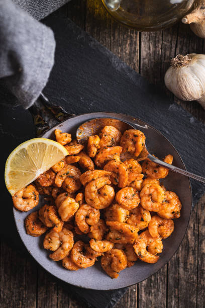 istock Grilled tiger shrimps on pan. 1439681848