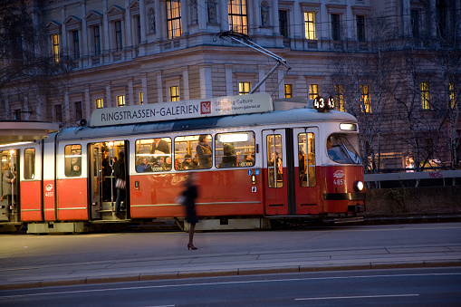 Vienna, Austria - March 23, 2009: famous streetcar in vienna by night