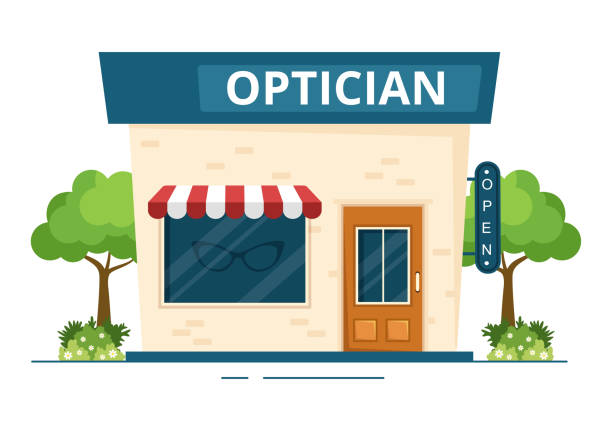 istock Eye Glasses Store or Optical Shop with Accessories, Optician, Checking Vision and Eyeglasses in Flat Cartoon Hand Drawn Templates Illustration 1439683611