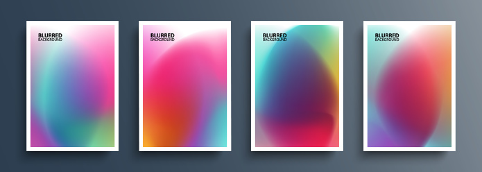 Set of abstract blurred multicolored backgrounds with blurred color gradients. Bright color templates collection for brochures, posters, flyers and covers. Vector illustration.