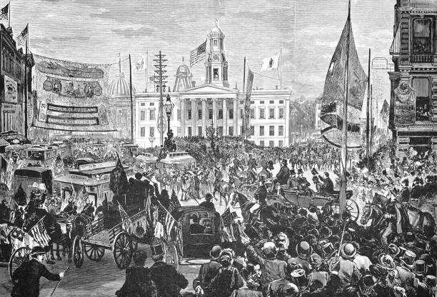 New York City, Grover Cleveland's campaigning in Brooklyn, 1884 Illustration from 19th century. grover cleveland stock illustrations