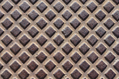 Steel checkerplate metal sheet texture background, old rusty metal diamond plate