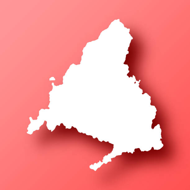 карта сообщества мадрида на красном фоне с тенью - madrid province stock illustrations