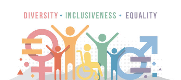 Inclusiveness, Diversity, Equality concept with abstract diversity people gender symbol and equal sign vector design Inclusiveness, Diversity, Equality concept with abstract diversity people gender symbol and equal sign vector design social inclusion stock illustrations