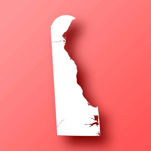 Vector illustration of Delaware map on Red background with shadow