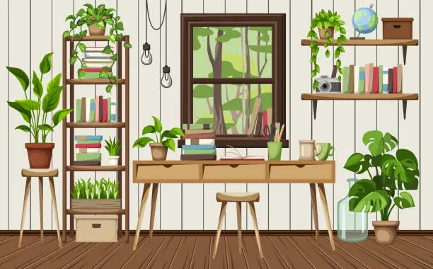 Vector illustration of Country room interior design. Cartoon vector illustration