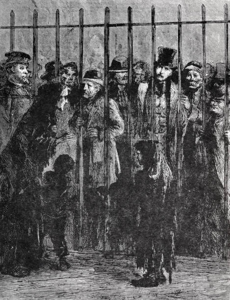 new york city, ansicht des gefängnisstiftes in den gräbern, 1871 - prison cell illustrations stock-grafiken, -clipart, -cartoons und -symbole