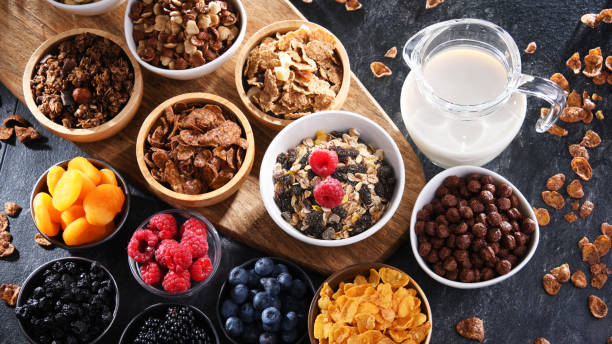 istock Breakfast cereal products and fresh fruits 1439691923
