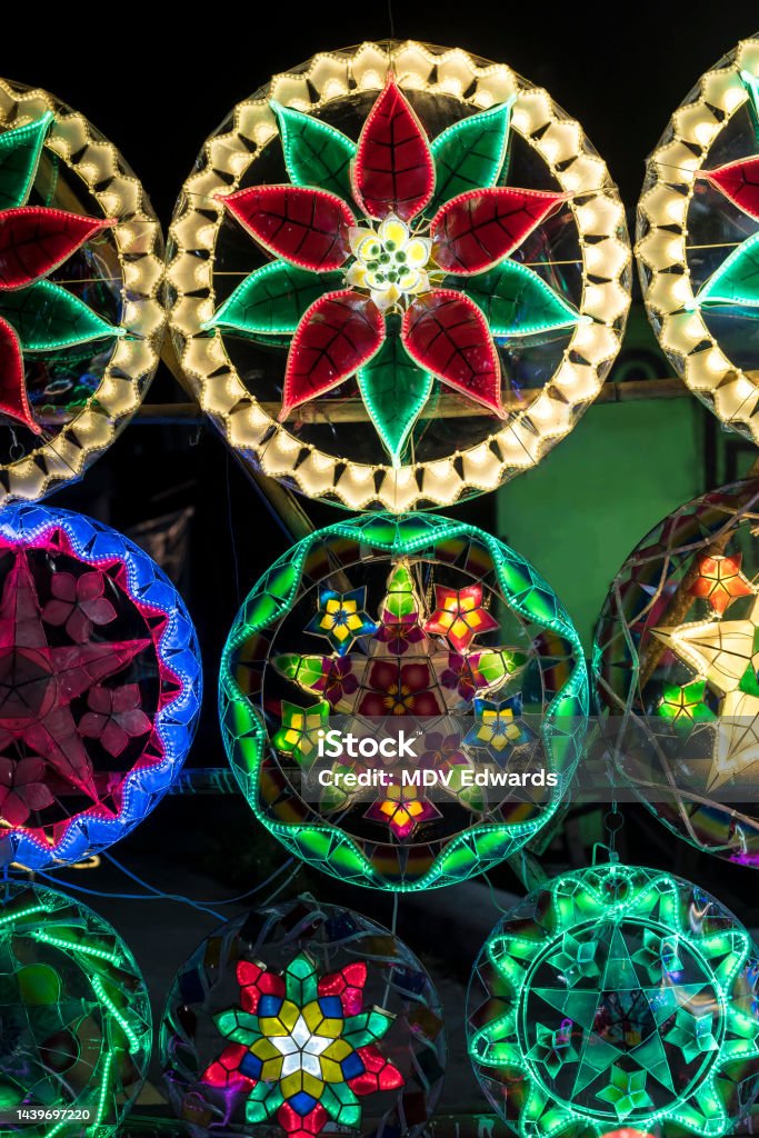 Parols For Sale At A Stand At Nighttime A Filipino Ornamental Lantern