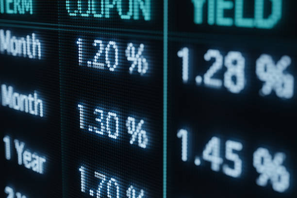 istock Bond market screen with rising yields and interest rates. 1439697341