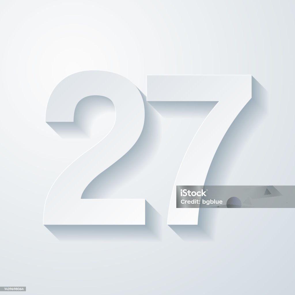 27 Nummer Siebenundzwanzig Symbol Mit Papierschnitteffekt Auf Leerem