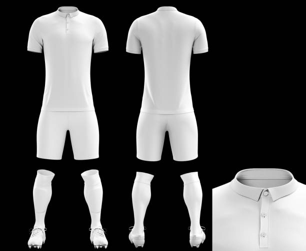 istock 3d ilustration White isolated button-down jersey 3d mockup template on black background 1439701476