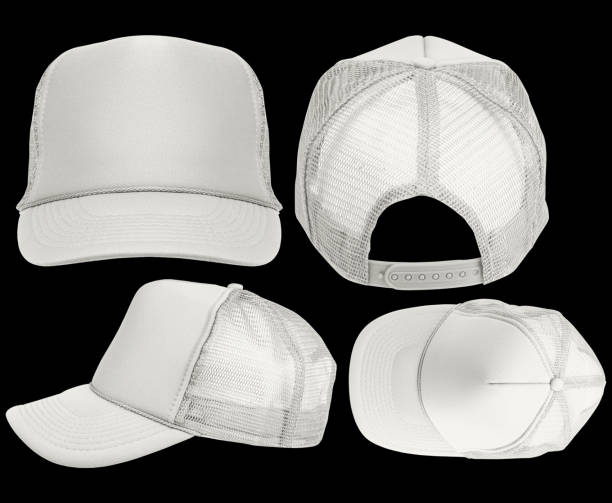 3d ilustration 3d hat mockup template top, bottom, front, back white color isolation on black background