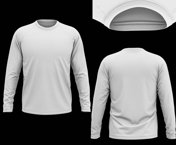 3d ilustration white isolated long sleeve t-shirt 3d mockup template on black background mockup 3d cloth and fabric mock turtleneck stock pictures, royalty-free photos & images