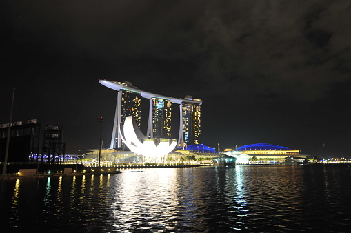 Singapore- July 31, 2011: Singapore is the financial center in Southeast Asia and the Changi Airport is one of the World's best airports. Here is the internal view of Terminal of Changi Airport. Here is the night view of Marina Bay Golden Sands.