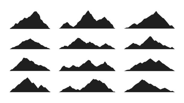 ilustraciones, imágenes clip art, dibujos animados e iconos de stock de paisaje de silueta de montaña - mountain mountain peak mountain climbing switzerland