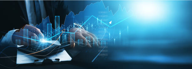 istock Businessman using calculator witht growing virtual hologram of statistics, graph and chart.Business strategy development and growing growth plan. 1439703665
