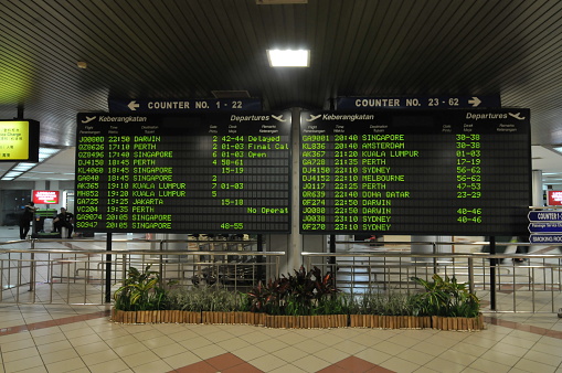 Bali, Indonesia-August 3, 2011: Bali is a charming vacation destination in South East Asia. Its uqique culture elements and diverse landscapes attracts tourists all over the World.  Here is the internal view of the Terminal of Bali Denpasar International Airport.