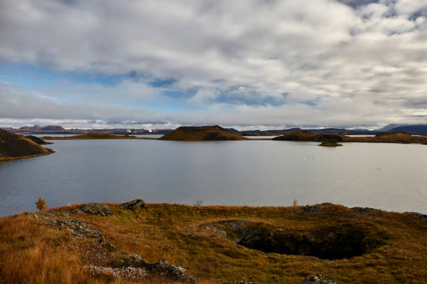 lake myvatn at autumn in north iceland - abounding imagens e fotografias de stock