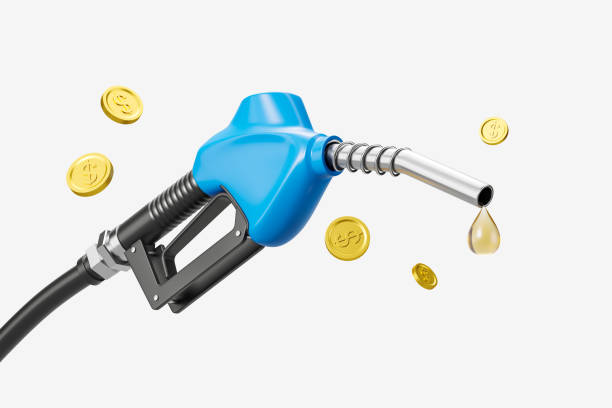 istock Blue gas pump with oil drop, expensive fuel concept 1439705544