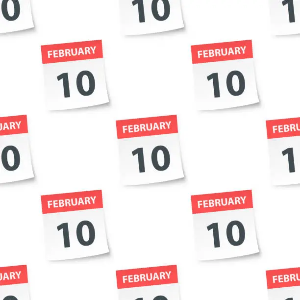 Vector illustration of February 10 - Daily Calendar seamless pattern