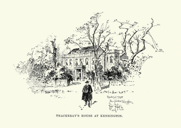 William Makepeace Thackeray's house in Palace Gardens, Kensington, London, Victorian 1890s, 19th Century vector art illustration