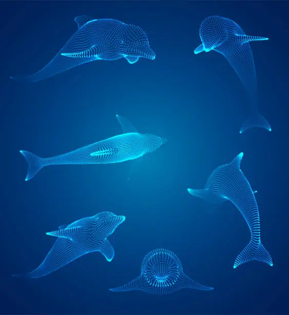 Vector illustration of 3d vector set. ocean protection. dolphin