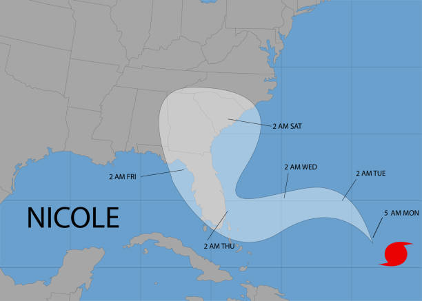 hurricane nicole moved florida. subtropical storm nicole. vector illustration. eps 10 - hurricane florida stock illustrations