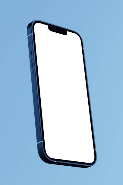 istock Smartphone with white glowing blank screen with neon lighting, mockup close-up view, copy space. 3d render 1439713653
