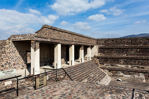 Beautiful architecture of Teotihuacan pyramids in Mexico. Landscape with beautiful blue sky.