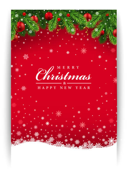 Christmas greeting card with decorations and snowflakes Merry Christmas background,  Christmas greeting card with decorations, snowflakes on red background. christmas backgrounds stock illustrations