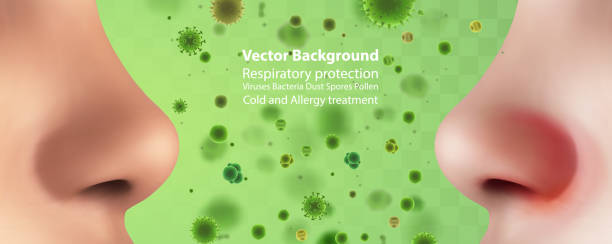 istock Vector template for advertising protecting the respiratory tract and nose from allergies and diseases, viruses and bacteria, dust and dirt. 1439722517