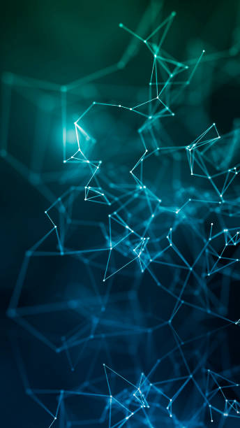 Abstract geometric background connecting dots, plexus in blue and green. Technological abstract background.