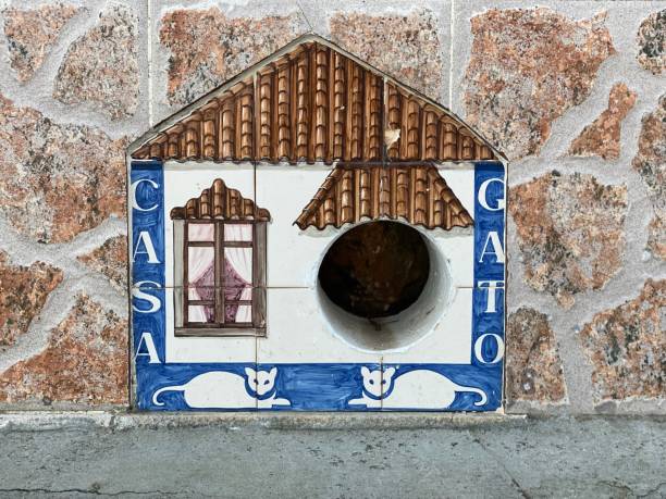Cat house entrance in a wall