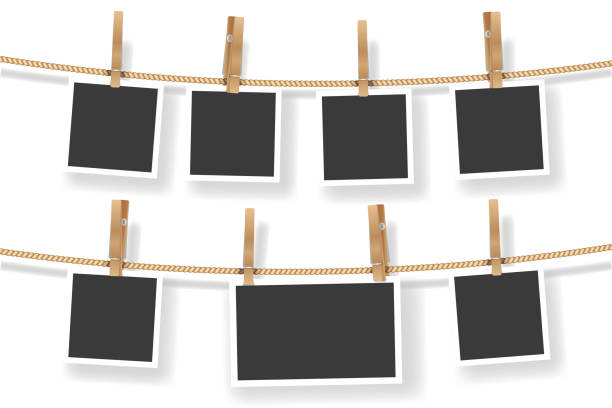 istock Photo card frame rope hanging isolated on white vector illustration 1439734630