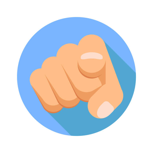 ilustrações de stock, clip art, desenhos animados e ícones de point finger hand you potential client icon front view concept flat design vector illustration - pointing