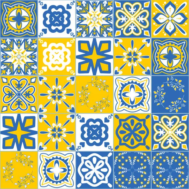 Vector illustration of Contrasting pattern for decorative ceramic tiles in Spanish Azulejo style, vector illustration for design