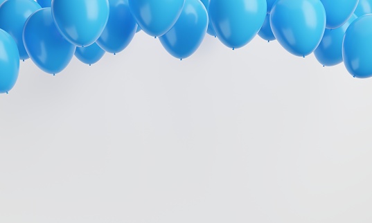 Blue balloon frame isolated in white background. 3D illustration