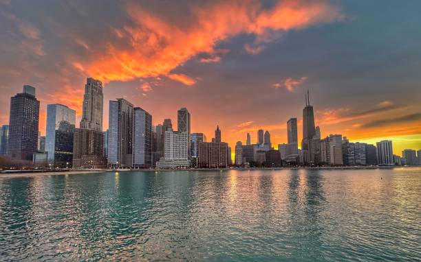istock Chicago Skyline from Milton lee Olive Park at sunset 1439741428
