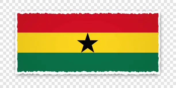 Vector illustration of vector illustration of torn paper banner with flag of Ghana on transparent background