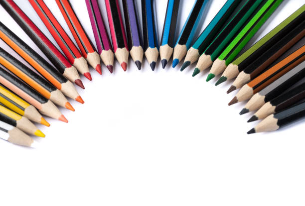 istock Assorted color pencils over white background with copy space 1439742768