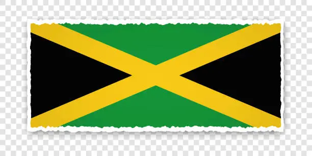 Vector illustration of vector illustration of torn paper banner with flag of Jamaica on transparent background
