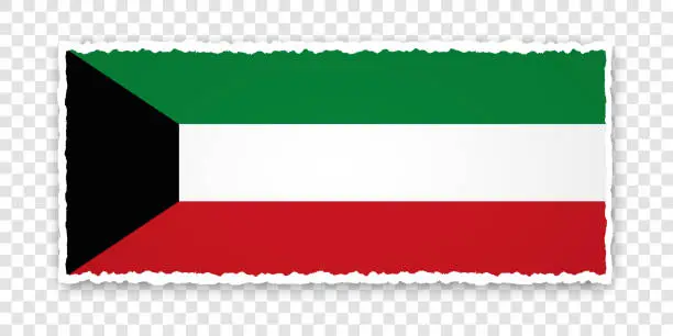 Vector illustration of vector illustration of torn paper banner with flag of Kuwait on transparent background