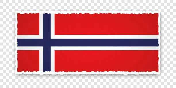 Vector illustration of vector illustration of torn paper banner with flag of Norway on transparent background