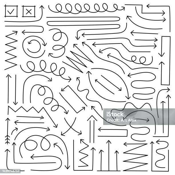 Small Guide Arrows Small Set Collection Of Hand Drawn Arrows Vector Illustration Stock ...