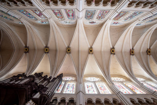Chartres cathedral, landmark in France, gothic architecture - interior view of the vault