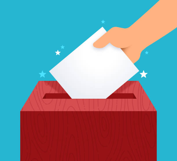 Voting Election Ballot Box A person placing a voting ballot into an election poll ballot box. voting box stock illustrations