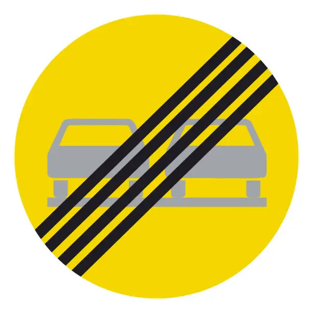 Vector illustration of Prohibited road signs. End of overtaking prohibition. Traffic signs.