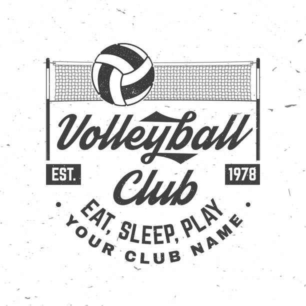 Volleyball club badge design. Vector illustration. For college league sport club emblem, sign, logo. Vintage monochrome label, sticker, patch with volleyball ball and net silhouettes. Volleyball club badge design. Vector illustration. For college league sport club emblem, sign, logo. Vintage monochrome label, sticker, patch with volleyball ball and net silhouettes volleyball net stock illustrations